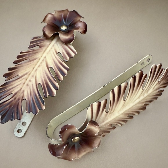 MCM Curtain Tiebacks Metal (2) 🌺 Flower leaf design Vintage - Picture 3 of 6